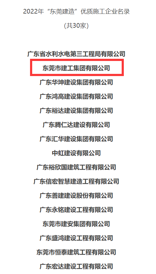 东莞建工集团连续三年荣登“东莞建造”优质施工企业名录(图1)